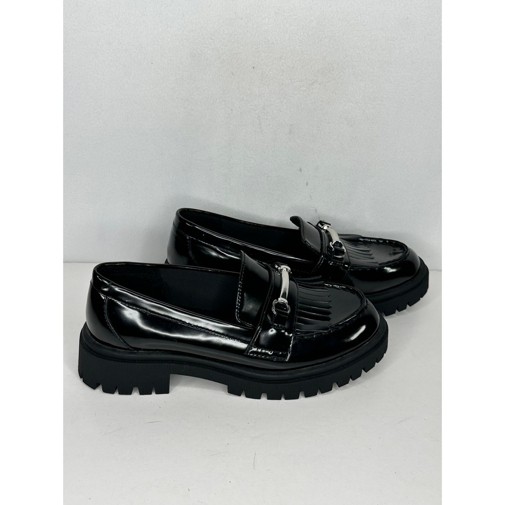 Old Navy Womens Lug Sole Kiltie Bit Loafers Black Patent Y2K Size 7